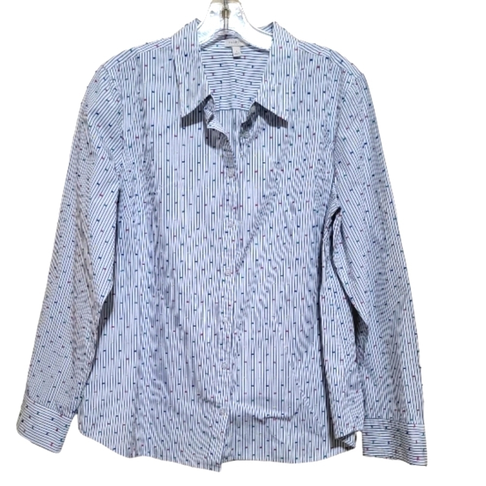 Talbots Women's Blue and White Stripe Multicolored LongSleeve Shirt Sz Large